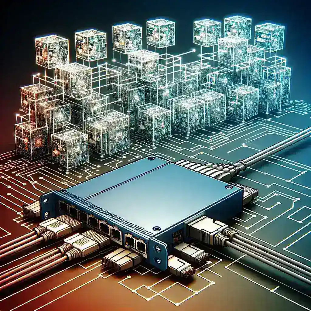 A network switch connected to multiple data cubes represented in a digital design.