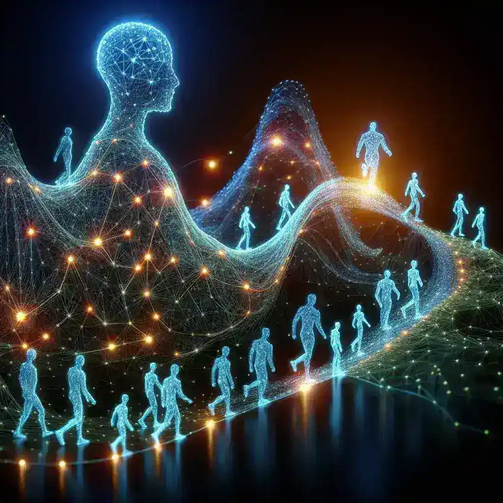 "Amazon employees collaborating in a meeting room, discussing generative AI strategies amidst the company's talent reshuffle, highlighting the impact of AI innovation on workforce dynamics."