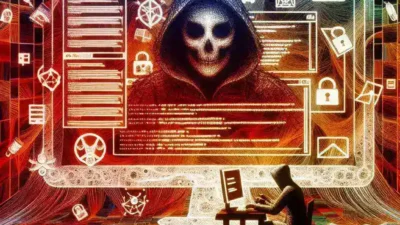 "Illustration of a hacker using malicious scripts to compromise a website, highlighting the risks of cyber attacks and web security vulnerabilities."