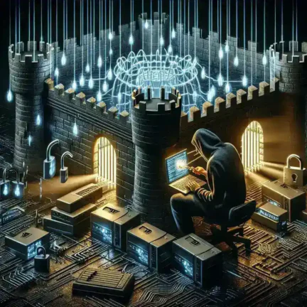 "Illustration depicting a hacker breaching online accounts through weak password recovery methods, highlighting the importance of secure authentication practices."