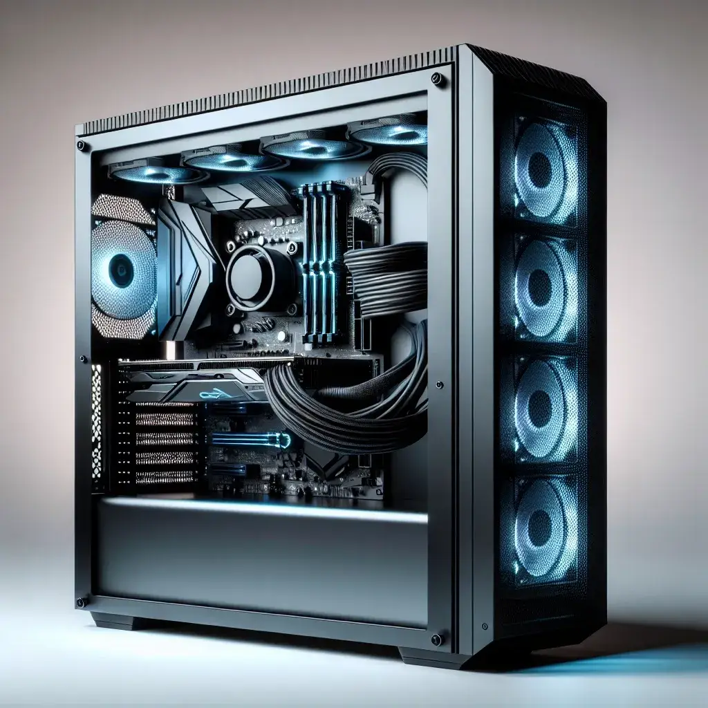 "Stylish Gigabyte STEALTH ICE PC build showcasing sleek, modern aesthetics with illuminated components in a minimalist setup, highlighting innovative design and high performance for gamers and tech enthusiasts."