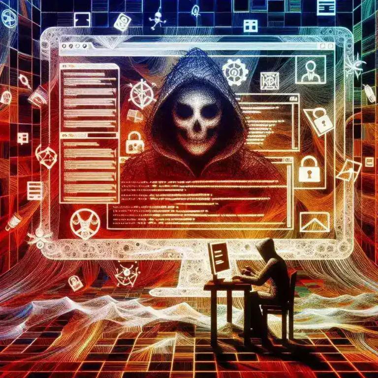 "Illustration of a hacker using malicious scripts to compromise a website, highlighting the risks of cyber attacks and web security vulnerabilities."
