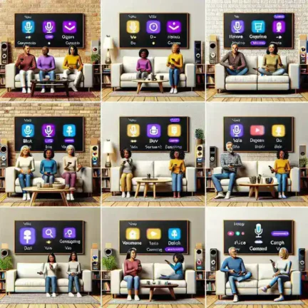 "Person using voice search on YouTube TV app on a smart television, demonstrating the new voice search feature rolling out across all U.S. devices."